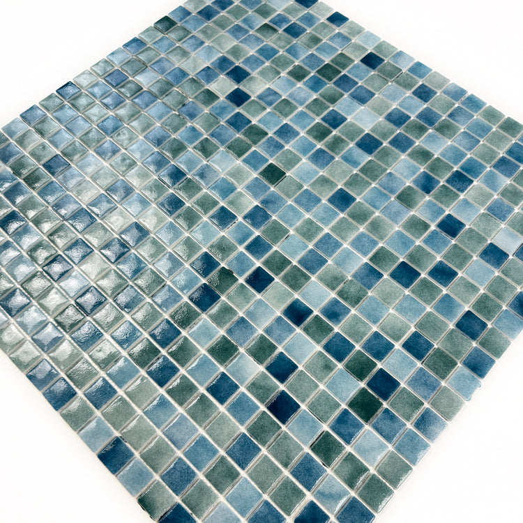 Regal Europe Series Olive Green & Baby Blue & Yale Blue Mixed Glossy Recycled Glass Mosaic