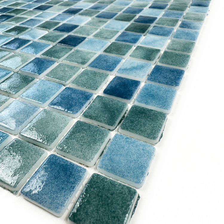 Regal Europe Series Olive Green & Baby Blue & Yale Blue Mixed Glossy Recycled Glass Mosaic