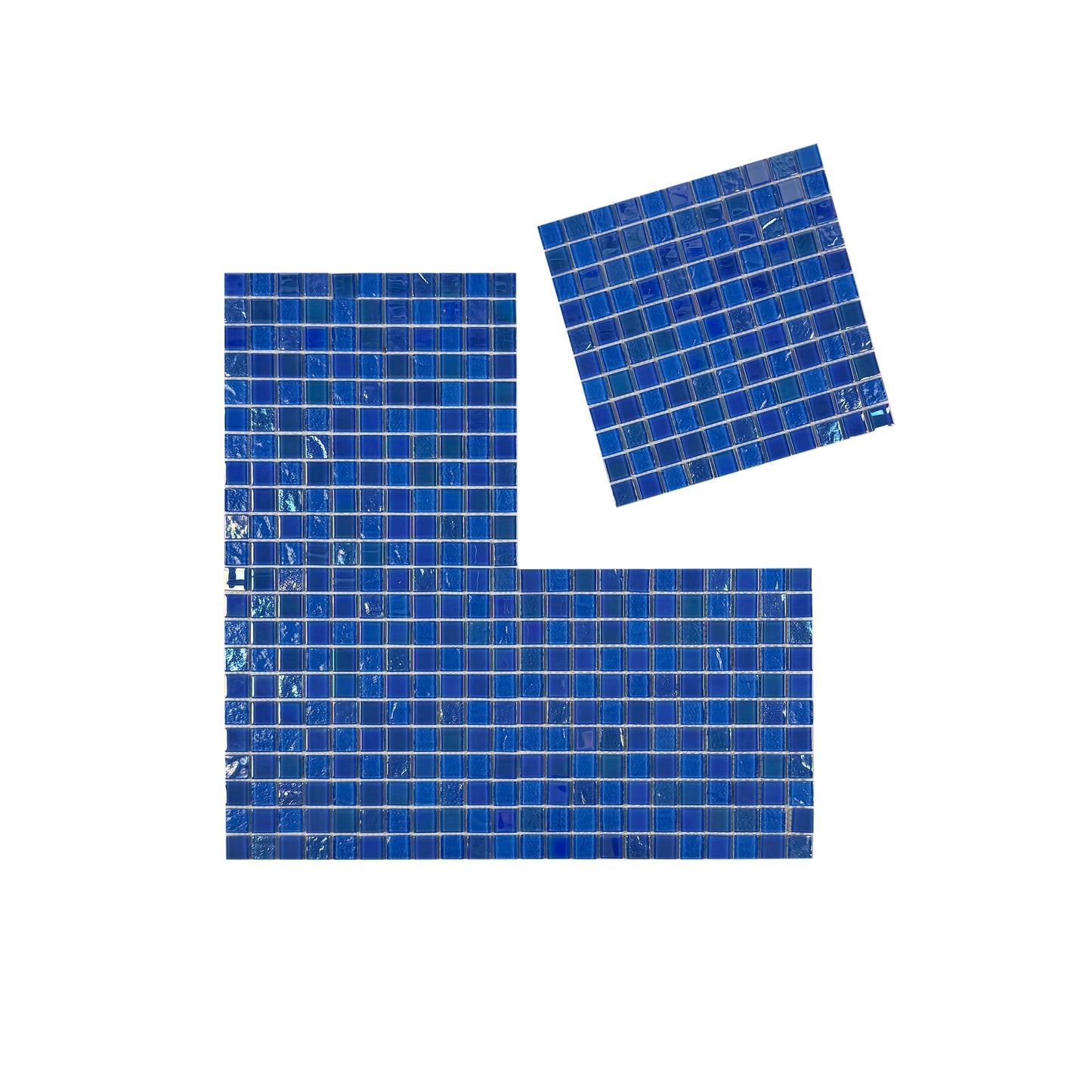 Crystal Cascade Series  French Blue Iridescent Mixed Wave Pattern Crystal Glass Mosaic