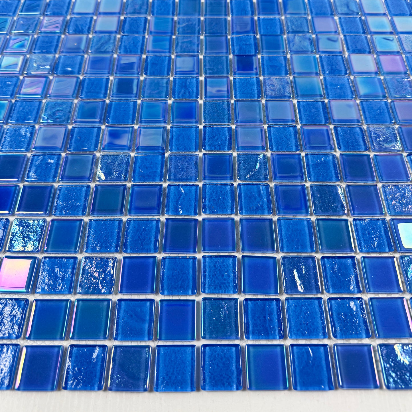 Crystal Cascade Series  French Blue Iridescent Mixed Wave Pattern Crystal Glass Mosaic