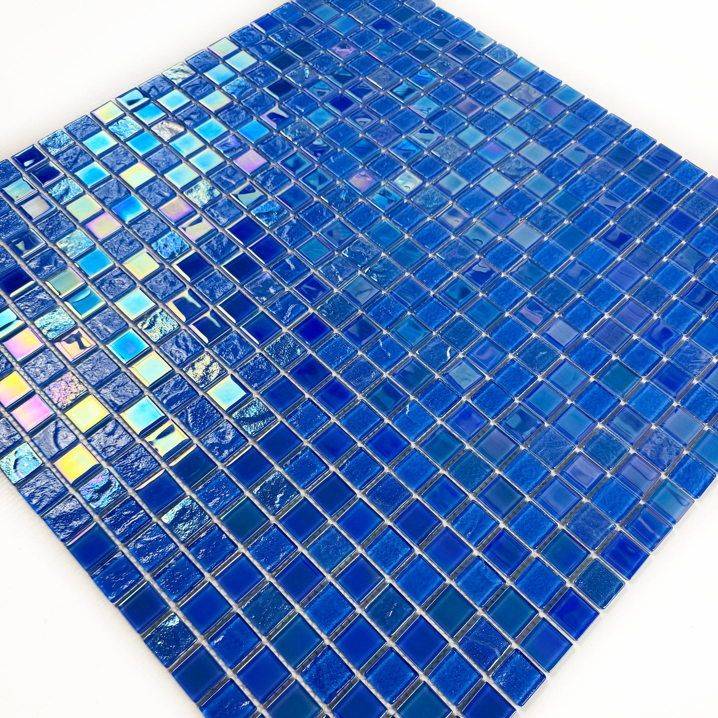 Crystal Cascade Series  French Blue Iridescent Mixed Wave Pattern Crystal Glass Mosaic