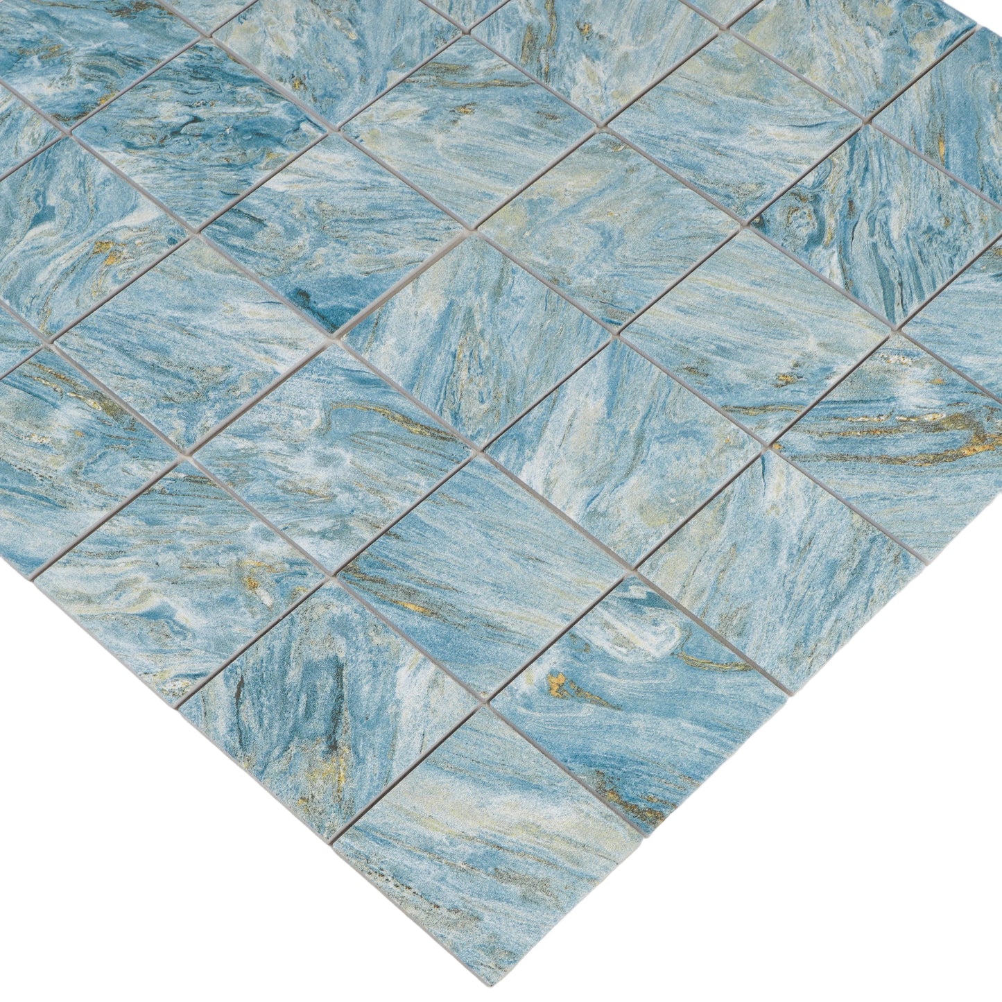 Majestic Naturale Series Sky Blue & Gold Vein Mixed Convex Matte Surface Stone Pattern Porcelain Mosaic