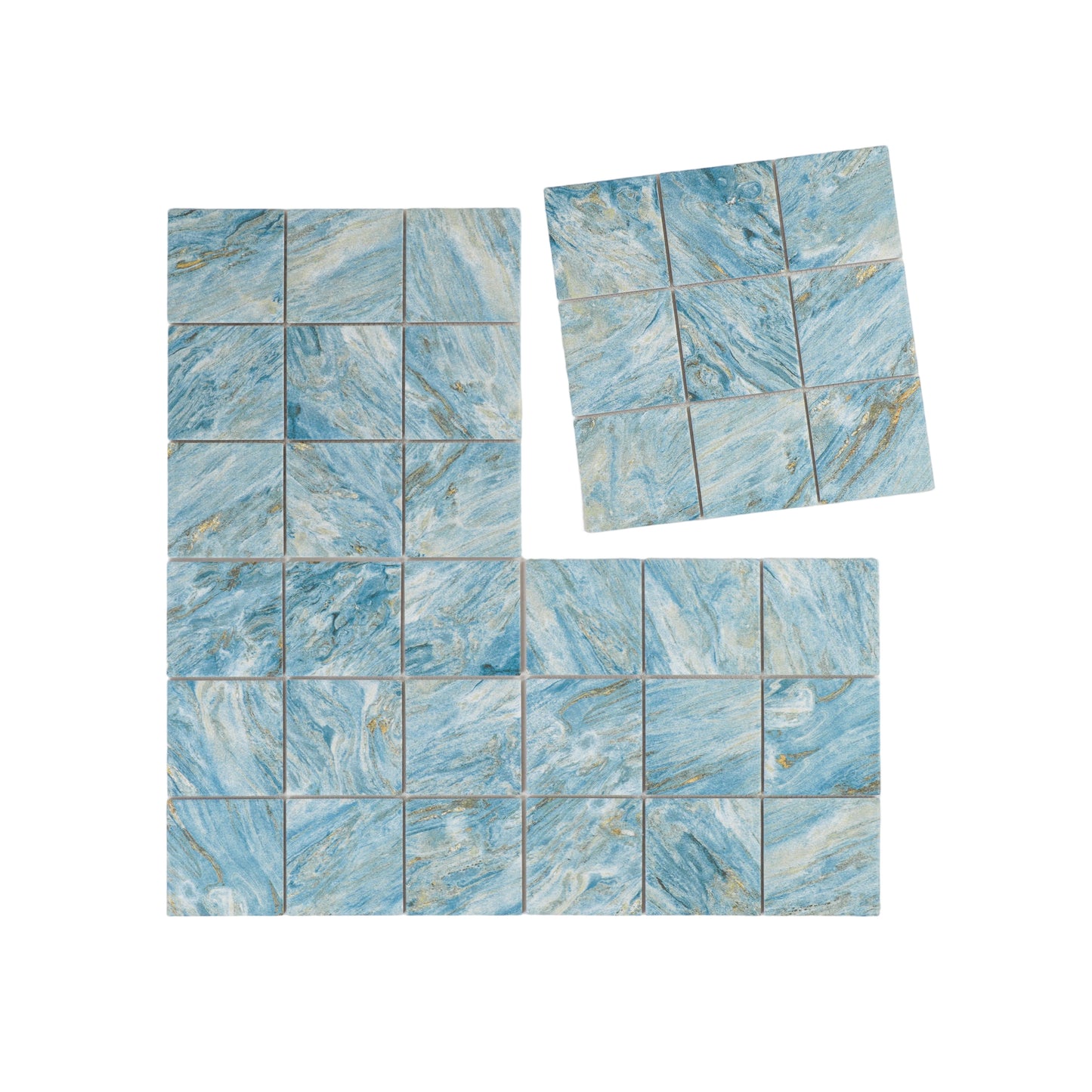 Majestic Naturale Series Sky Blue & Gold Vein Mixed Convex Matte Surface Stone Pattern Porcelain Mosaic