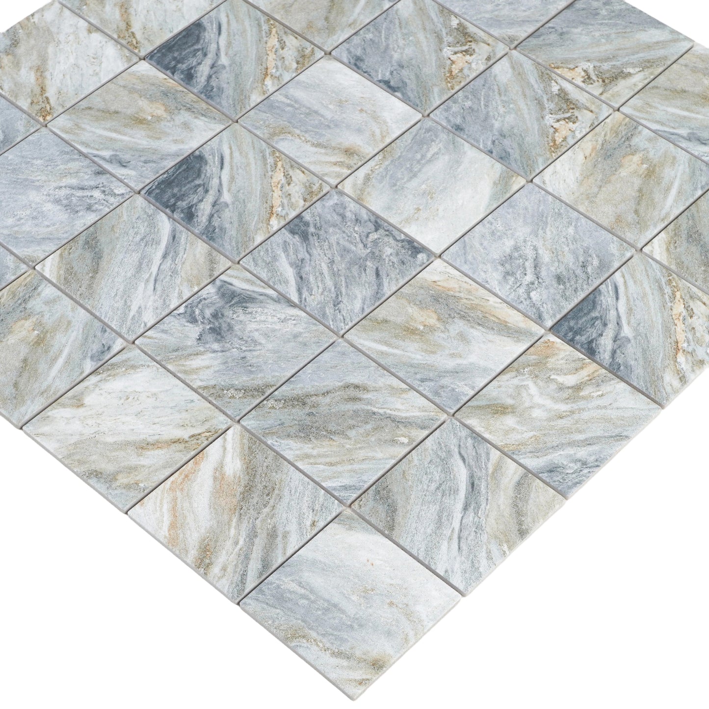 Majestic Naturale Series Lava Grey & Gold Vein Mixed Convex Matte Surface Stone Pattern Porcelain Mosaic