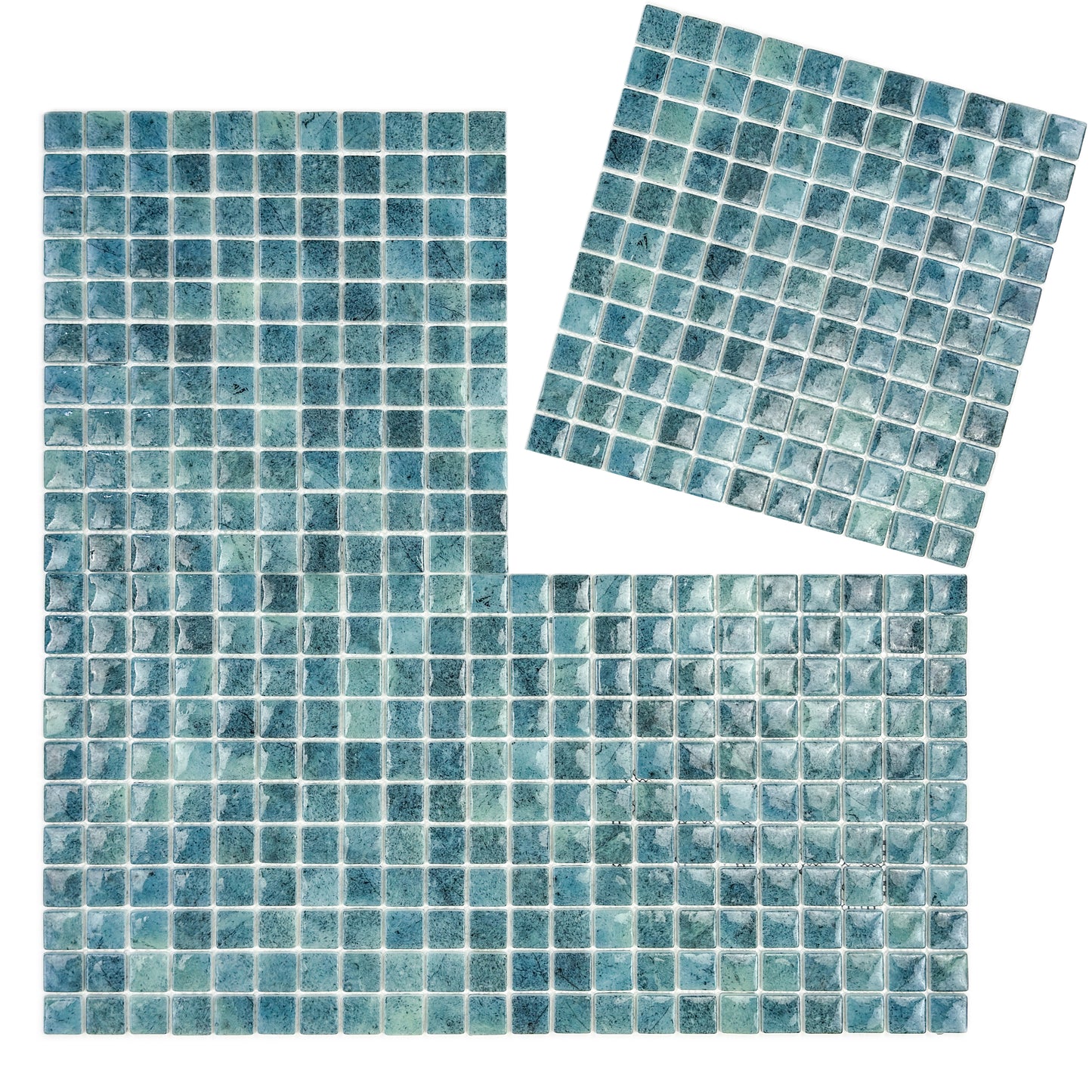 Opulent Vein Series Pine Green & Sea Green Marble Texture Glossy Recycled Glass Mosaic