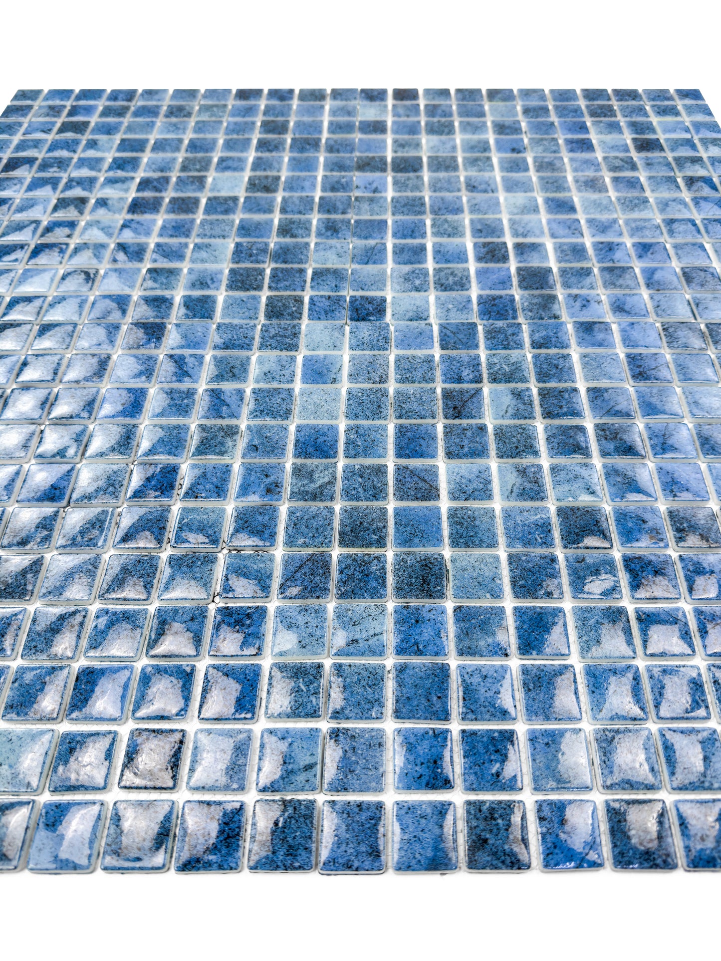 Opulent Vein Series Indigo Blue & Neon Blue Marble Texture Glossy Recycled Glass Mosaic