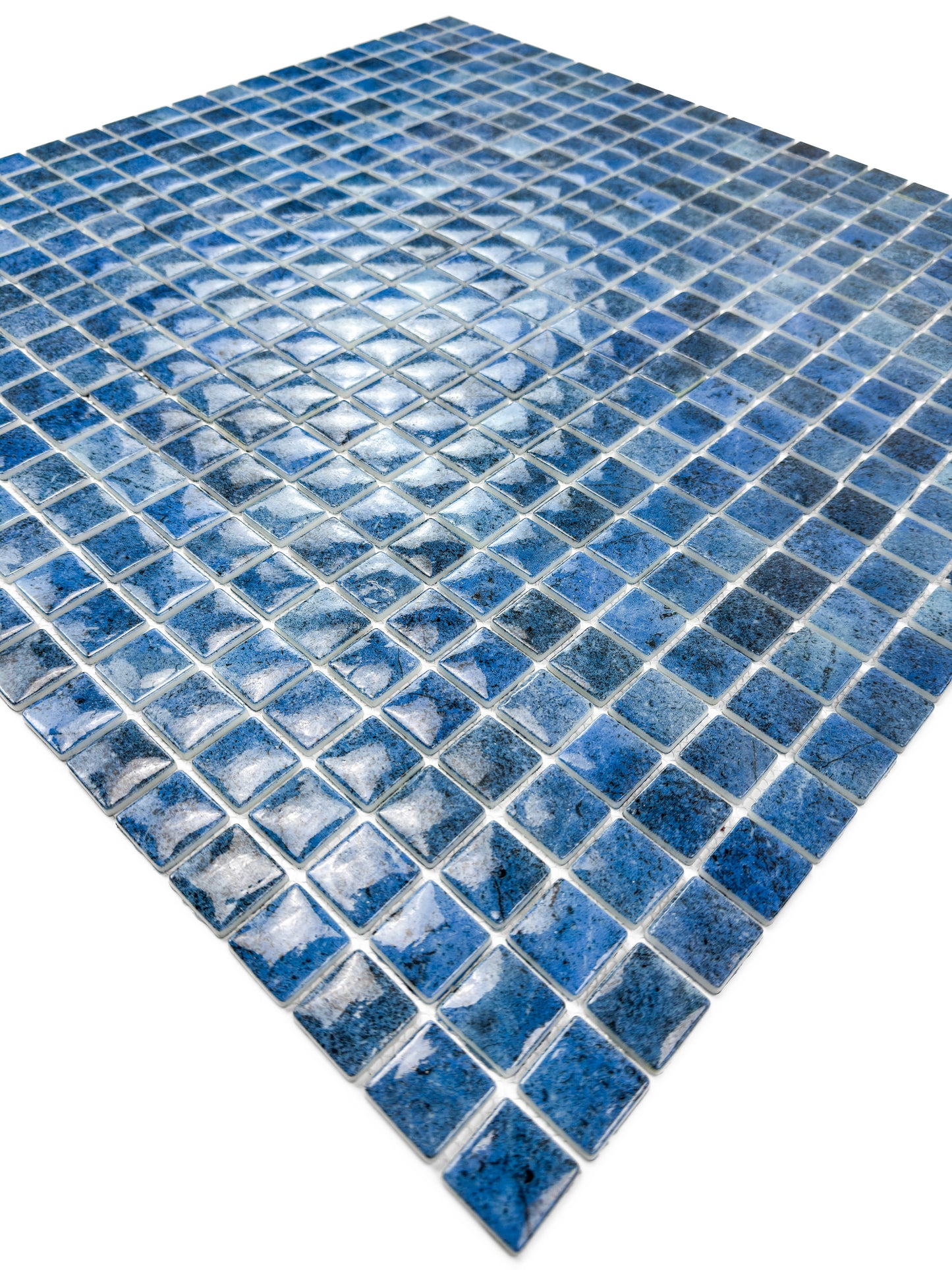 Opulent Vein Series Indigo Blue & Neon Blue Marble Texture Glossy Recycled Glass Mosaic