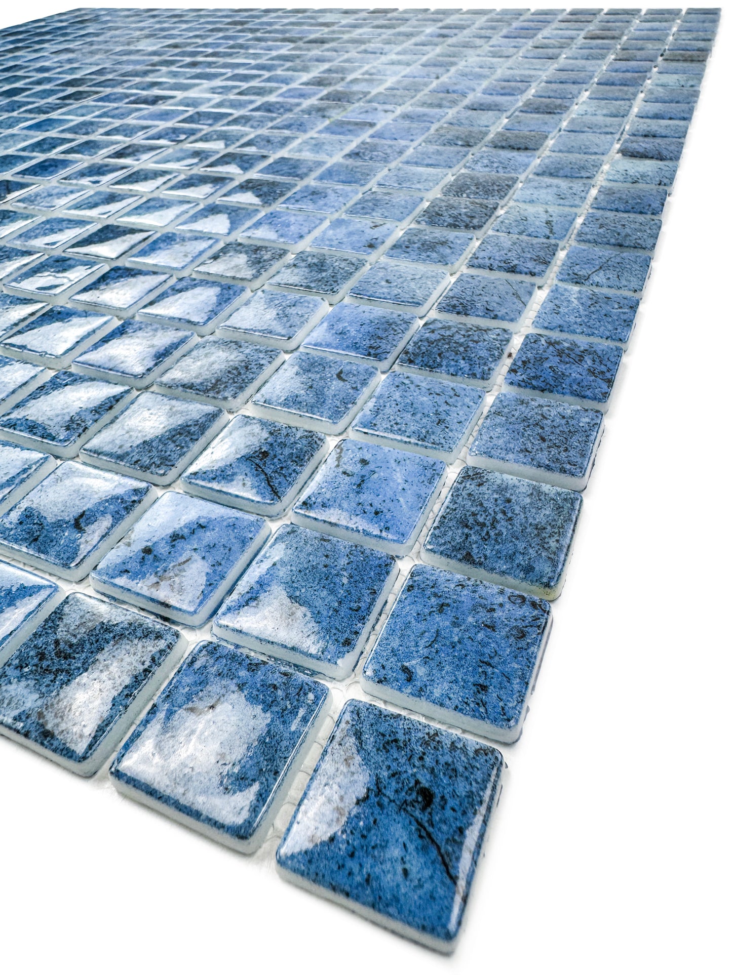 Opulent Vein Series Indigo Blue & Neon Blue Marble Texture Glossy Recycled Glass Mosaic