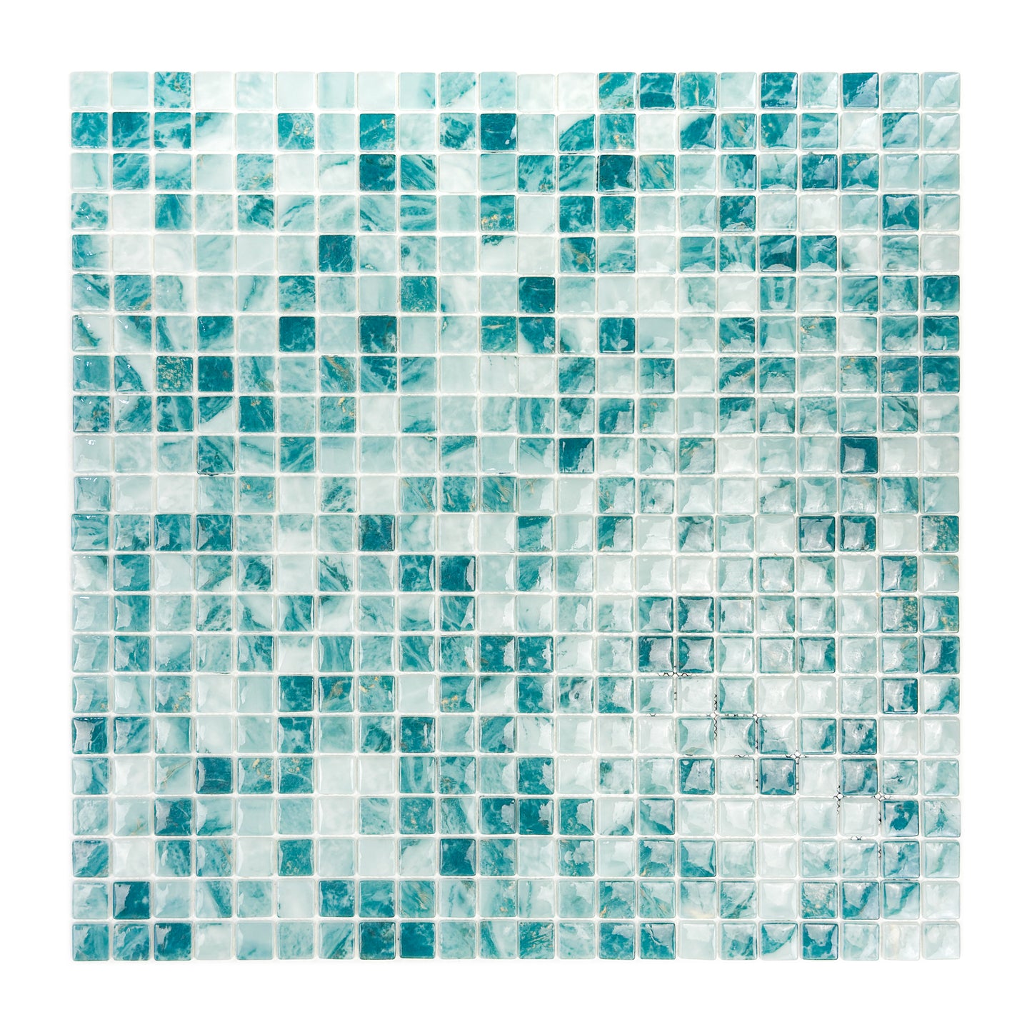 Opulent Vein Series Light Blue & Tiffany Blue Marble Texture Glossy Recycled Glass Mosaic