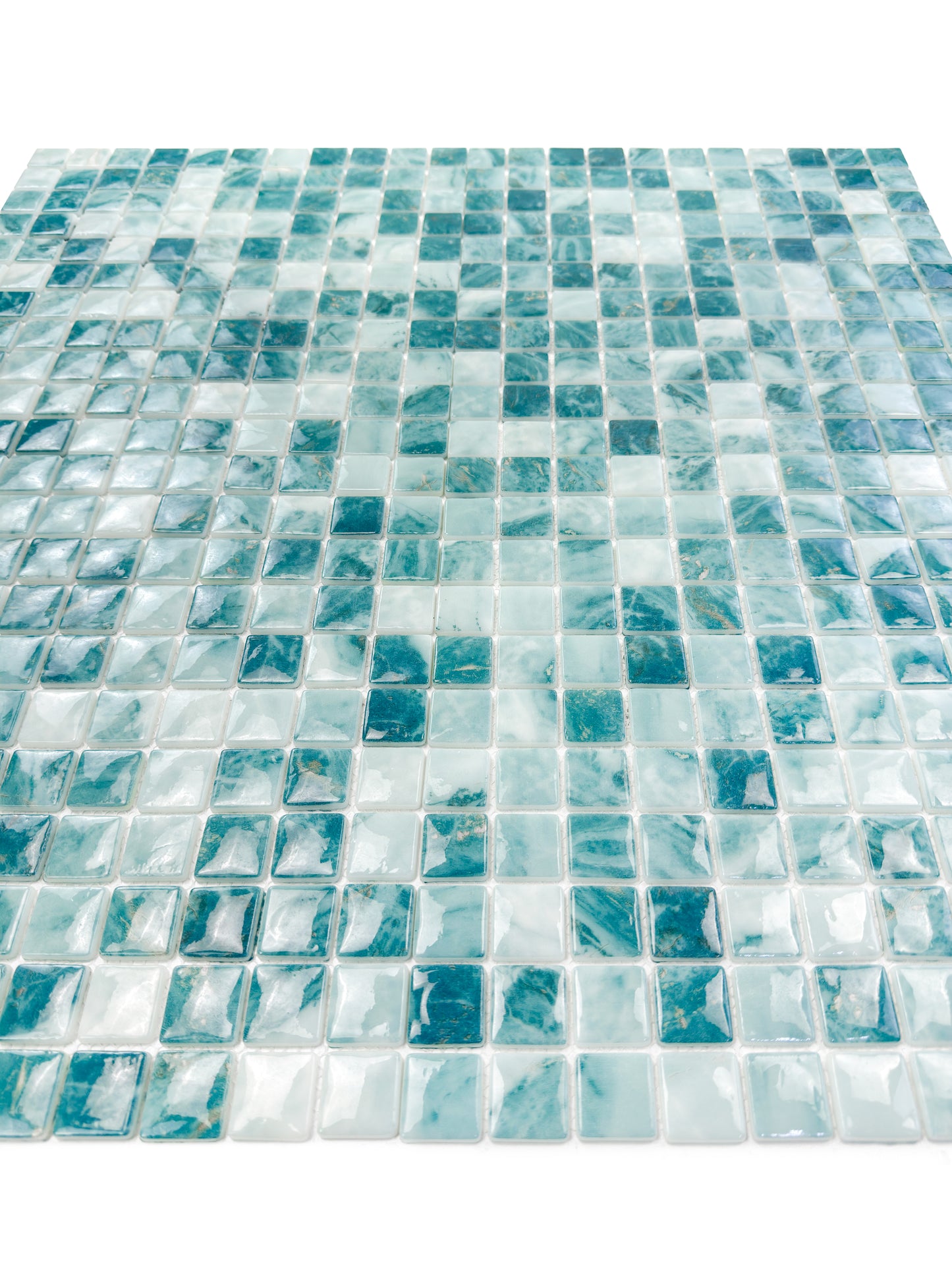Opulent Vein Series Light Blue & Tiffany Blue Marble Texture Glossy Recycled Glass Mosaic