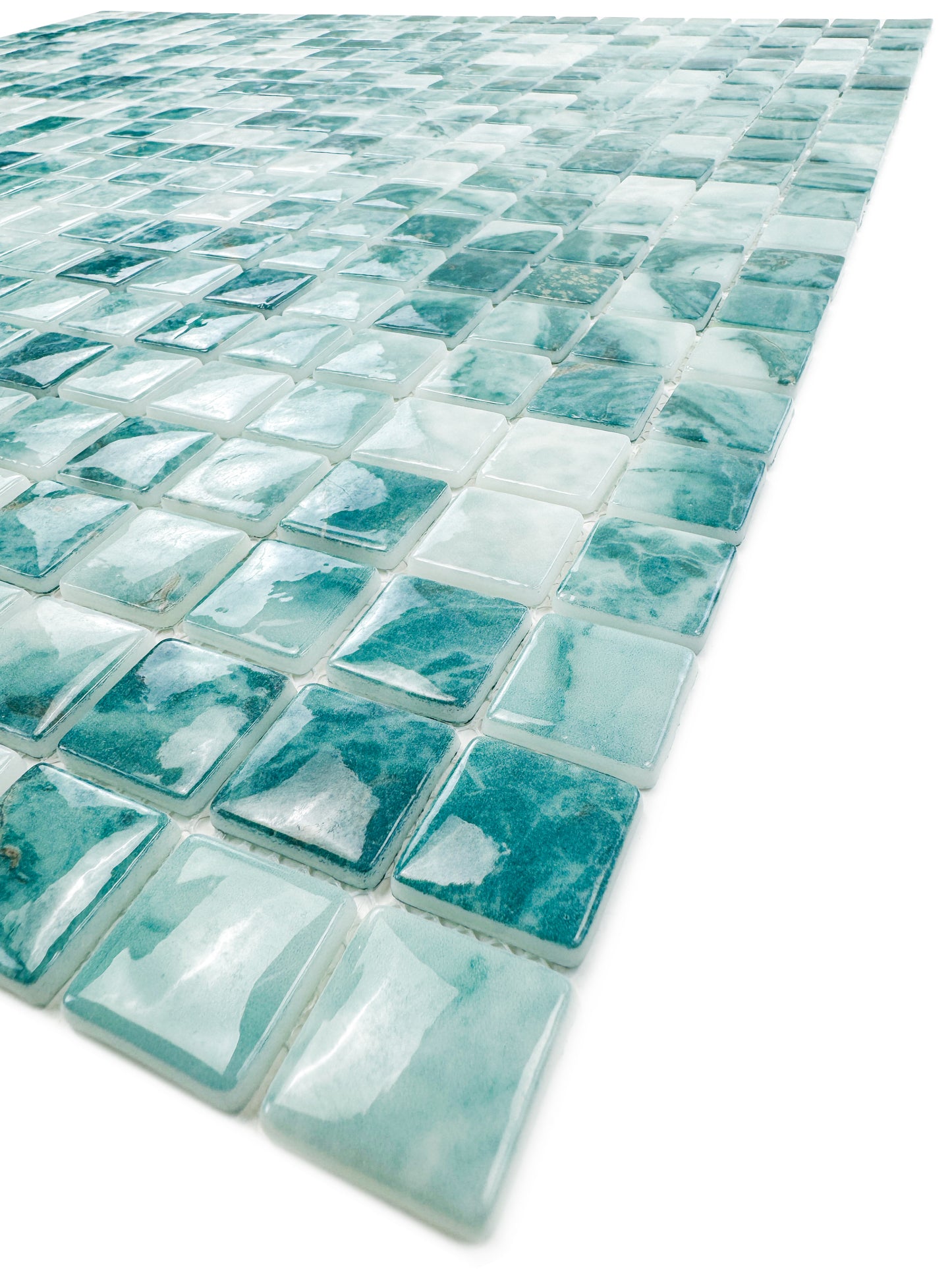 Opulent Vein Series Light Blue & Tiffany Blue Marble Texture Glossy Recycled Glass Mosaic