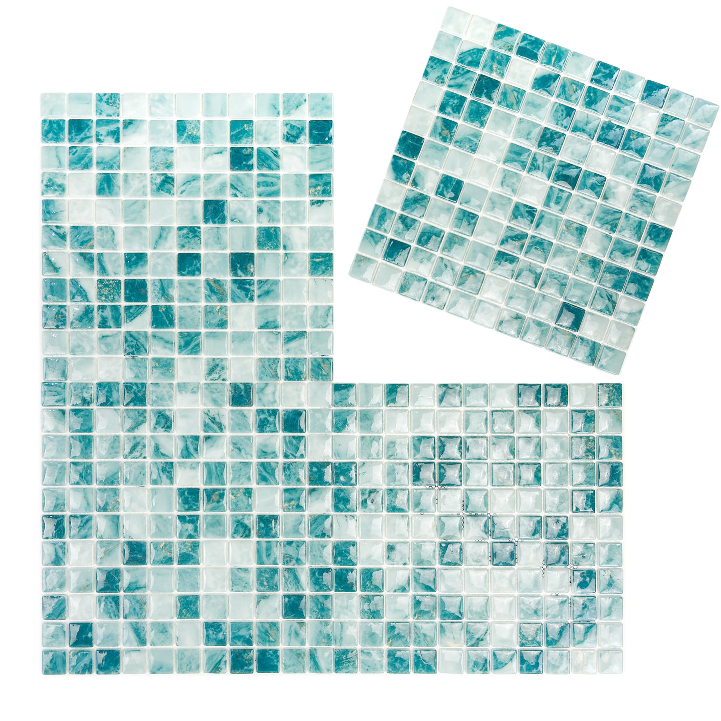 Opulent Vein Series Light Blue & Tiffany Blue Marble Texture Glossy Recycled Glass Mosaic