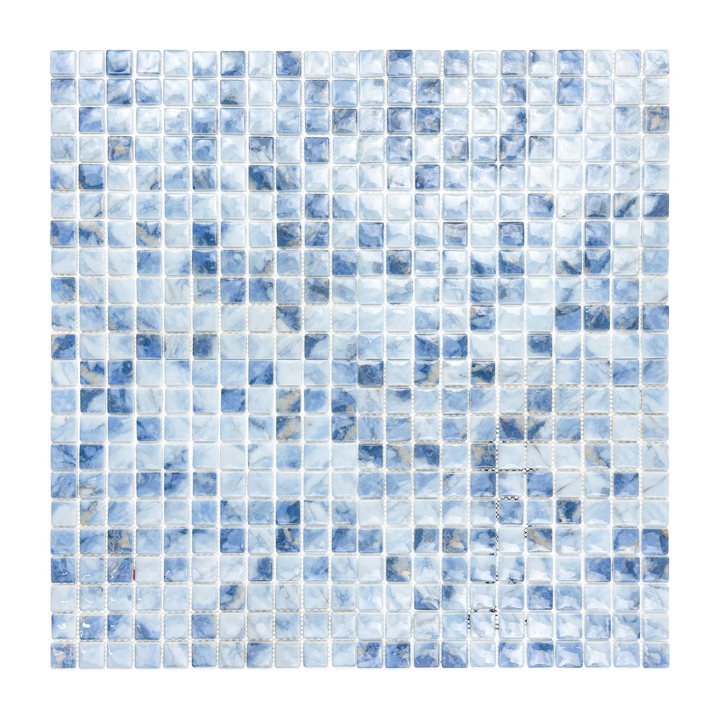 Opulent Vein Series Light Blue & Baby Blue Marble Texture Glossy Recycled Glass Mosaic
