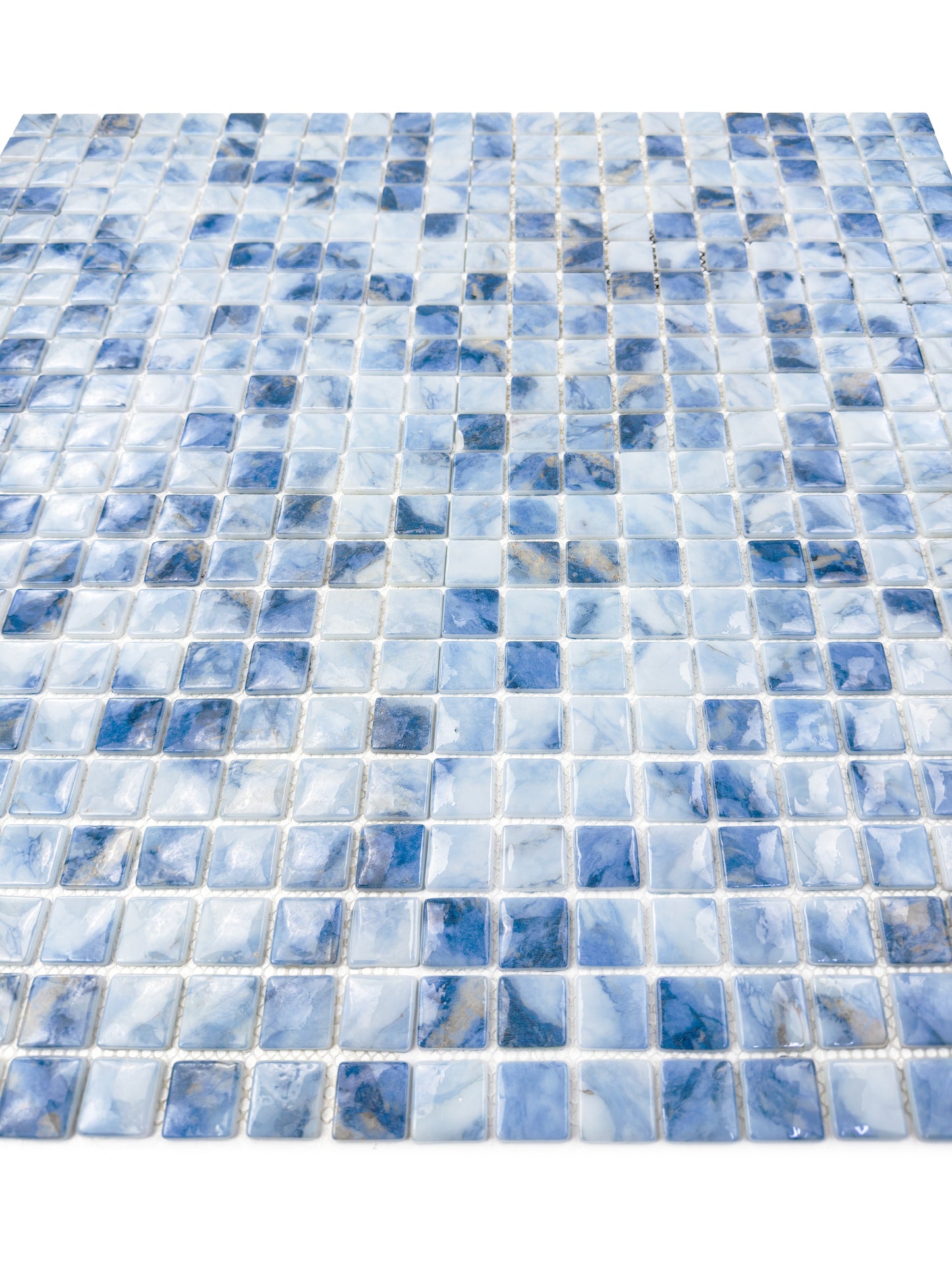 Opulent Vein Series Light Blue & Baby Blue Marble Texture Glossy Recycled Glass Mosaic