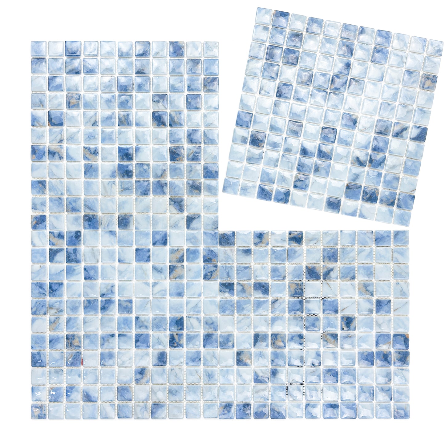 Opulent Vein Series Light Blue & Baby Blue Marble Texture Glossy Recycled Glass Mosaic