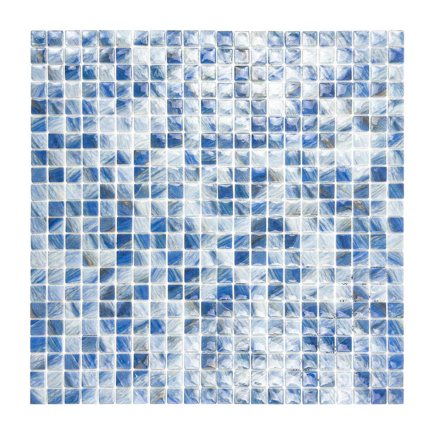 Opulent Vein Series Ice Blue & Royal Blue Marble Texture Glossy Recycled Glass Mosaic