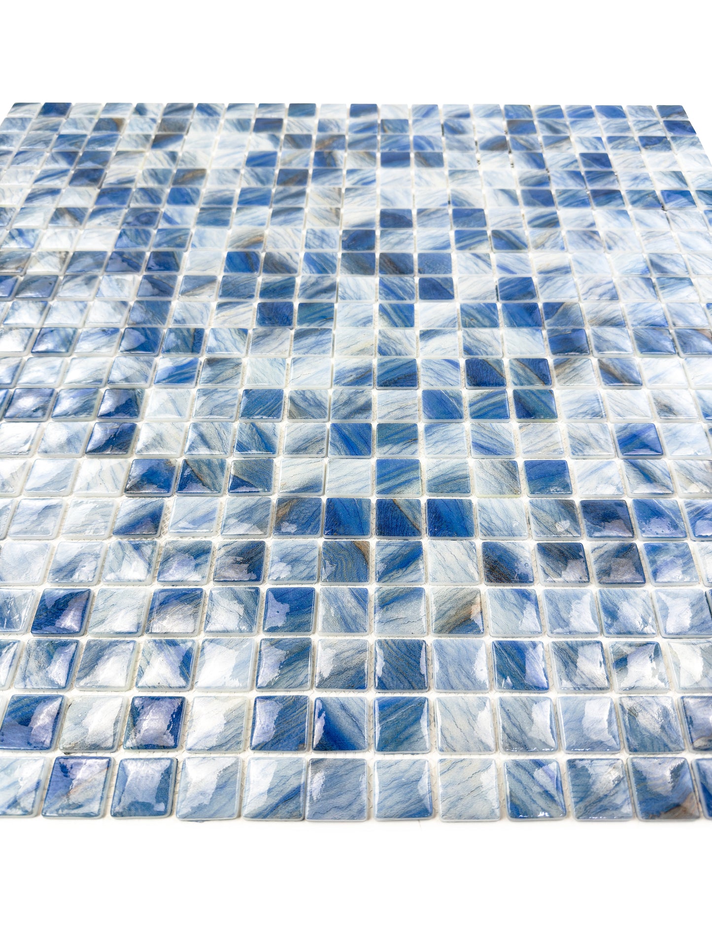 Opulent Vein Series Ice Blue & Royal Blue Marble Texture Glossy Recycled Glass Mosaic