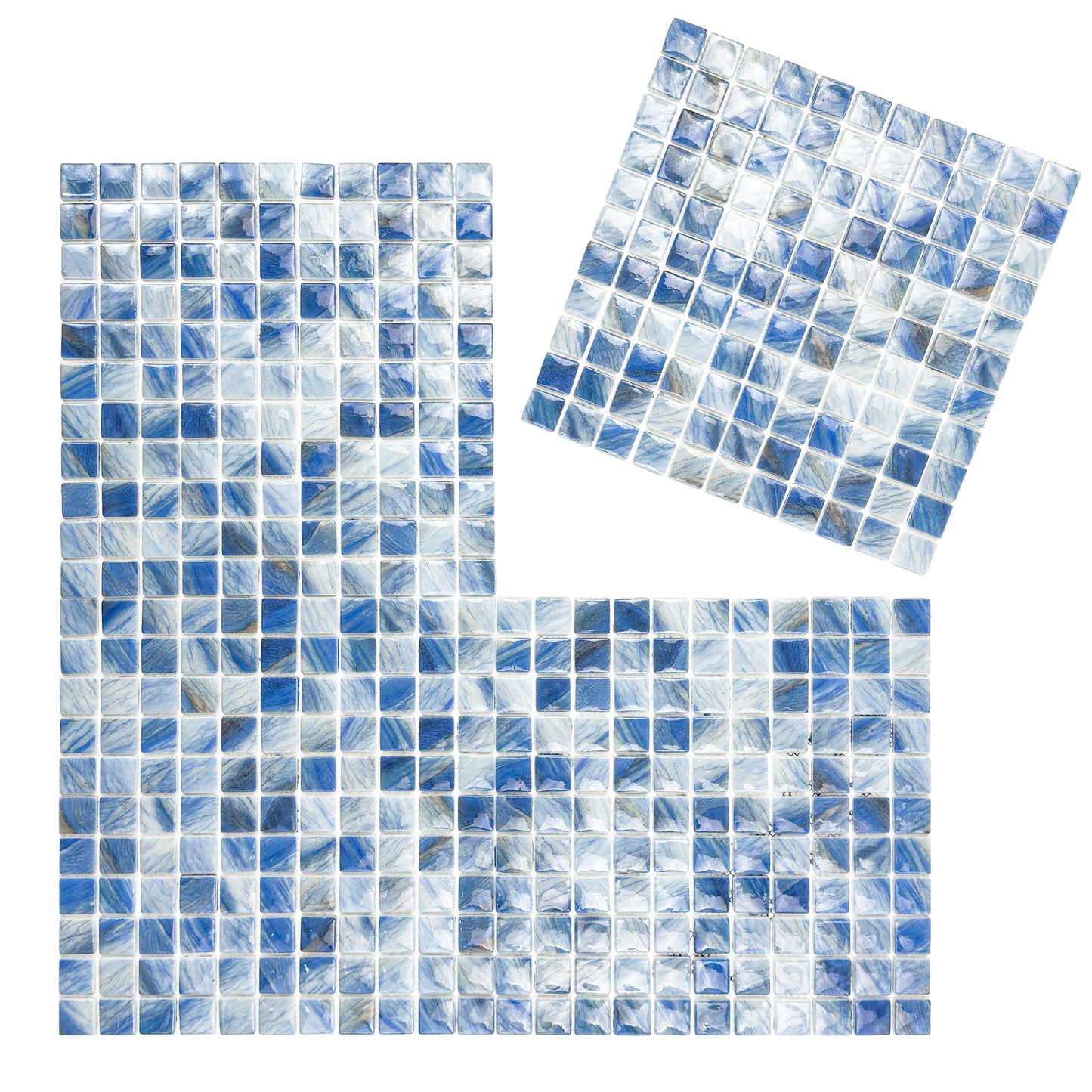 Opulent Vein Series Ice Blue & Royal Blue Marble Texture Glossy Recycled Glass Mosaic