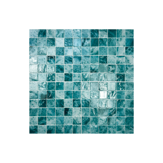 Marble Mirage Series Light Blue & Tiffany Blue Mixed Marble Transparent Texture Crystal Glass Mosaic