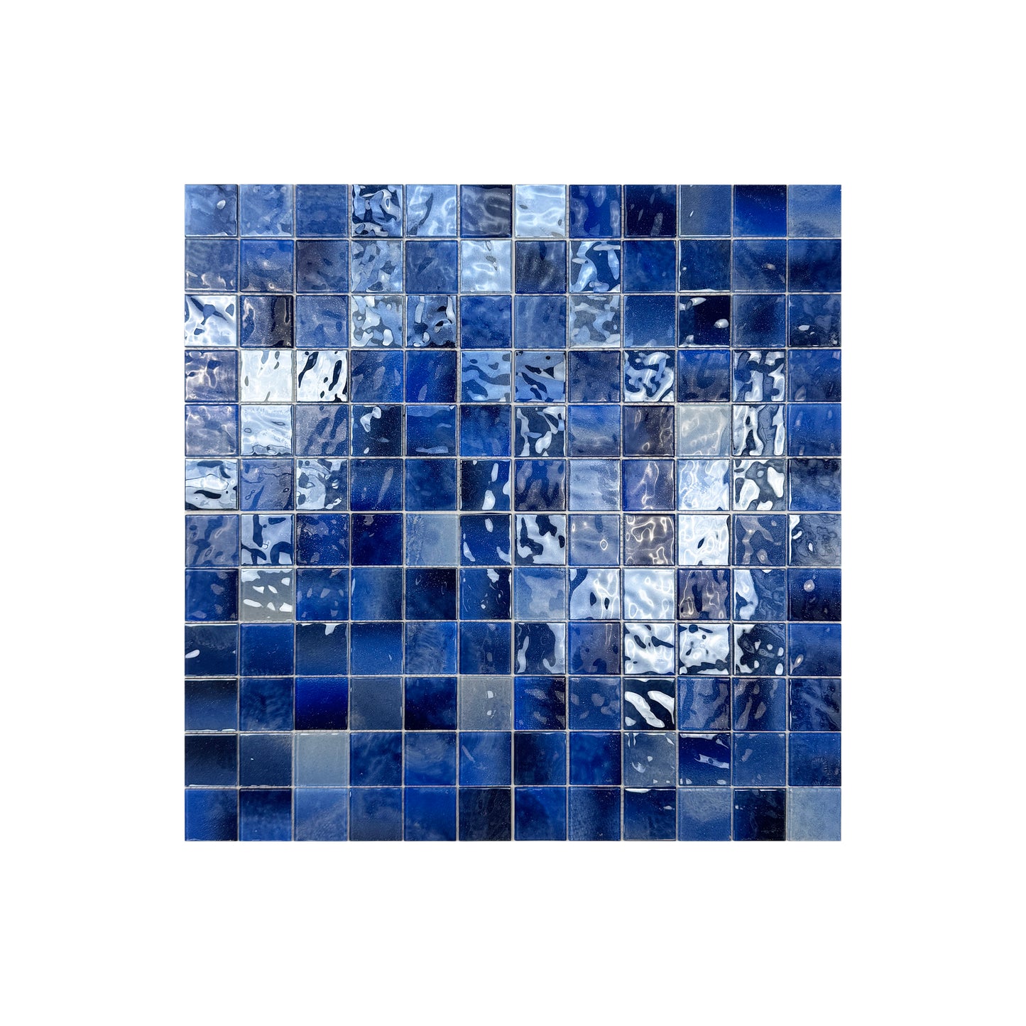 Marble Mirage Series Light Blue & Navy Blue & Midnight Blue Mixed Marble Transparent Texture Crystal Glass Mosaic