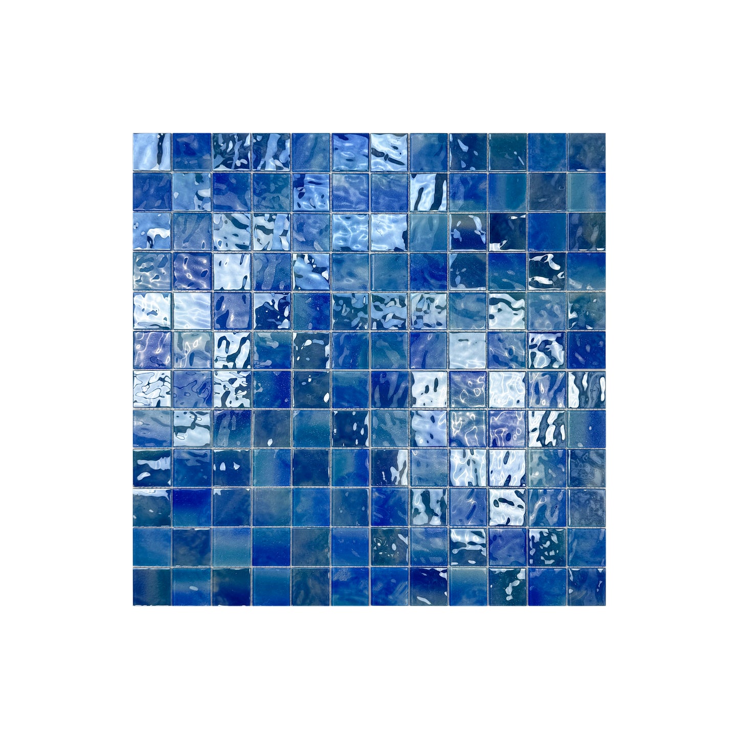 Marble Mirage Series Baby Blue & Neon Blue & Navy Blue Mixed Marble Transparent Textures Crystal Glass Mosaic