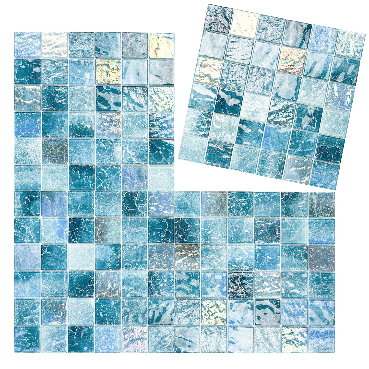 Marble Mirage Series Sapphire Blue & Light Blue Marble Texture Glossy Recycled Glass Mosaic