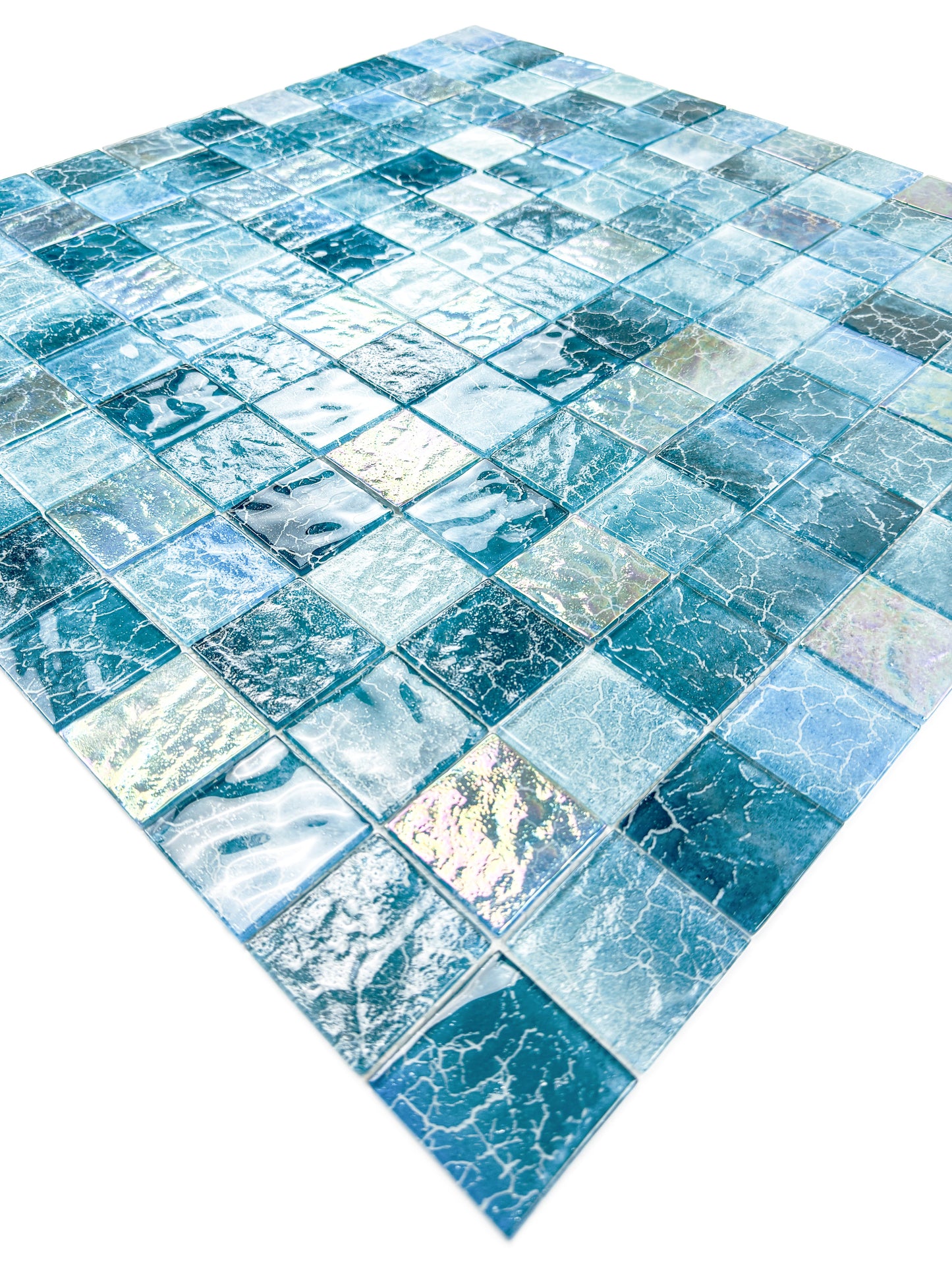Marble Mirage Series Sapphire Blue & Light Blue Marble Texture Glossy Recycled Glass Mosaic