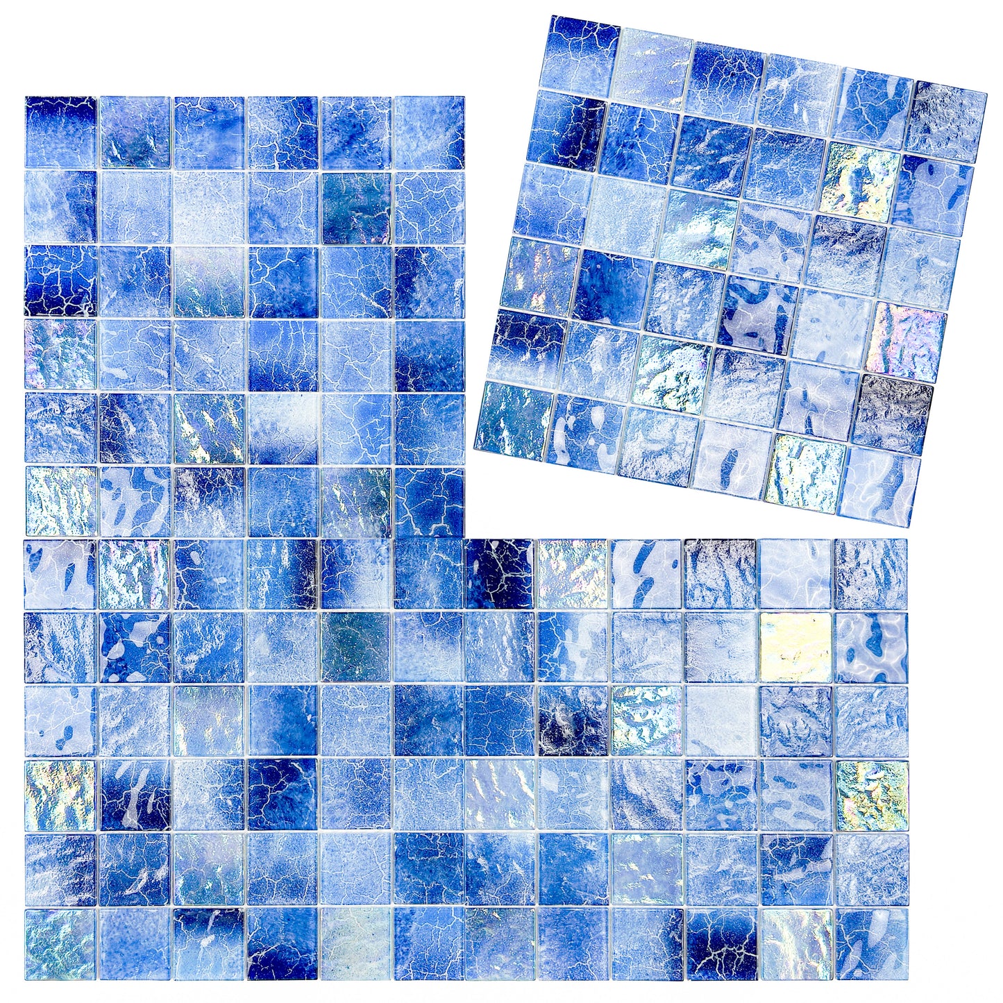 Marble Mirage Series Midnight Blue & Navy Blue Marble Texture Glossy Recycled Glass Mosaic
