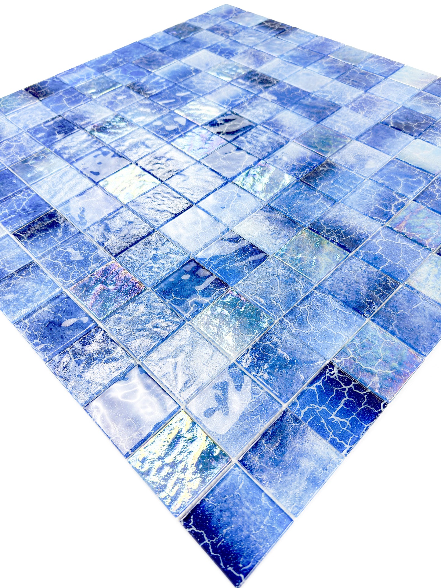 Marble Mirage Series Midnight Blue & Navy Blue Marble Texture Glossy Recycled Glass Mosaic