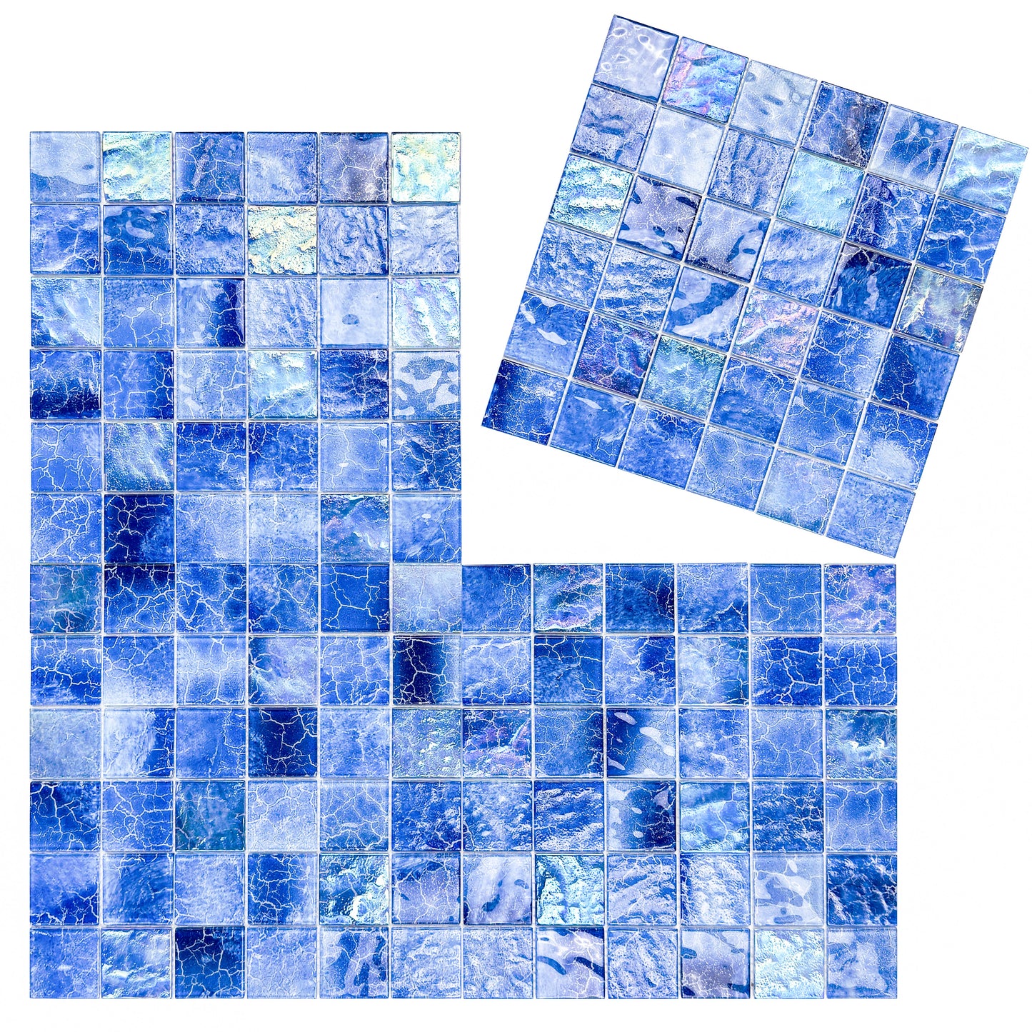 Marble Mirage Series Neon Blue & Baby Blue Marble Texture Glossy Recycled Glass Mosaic