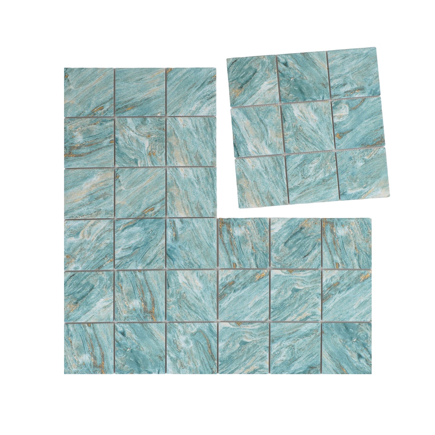 Majestic Naturale Series Leaf Green & Gold Vein Mixed Convex Matte Surface Stone Pattern Porcelain Mosaic