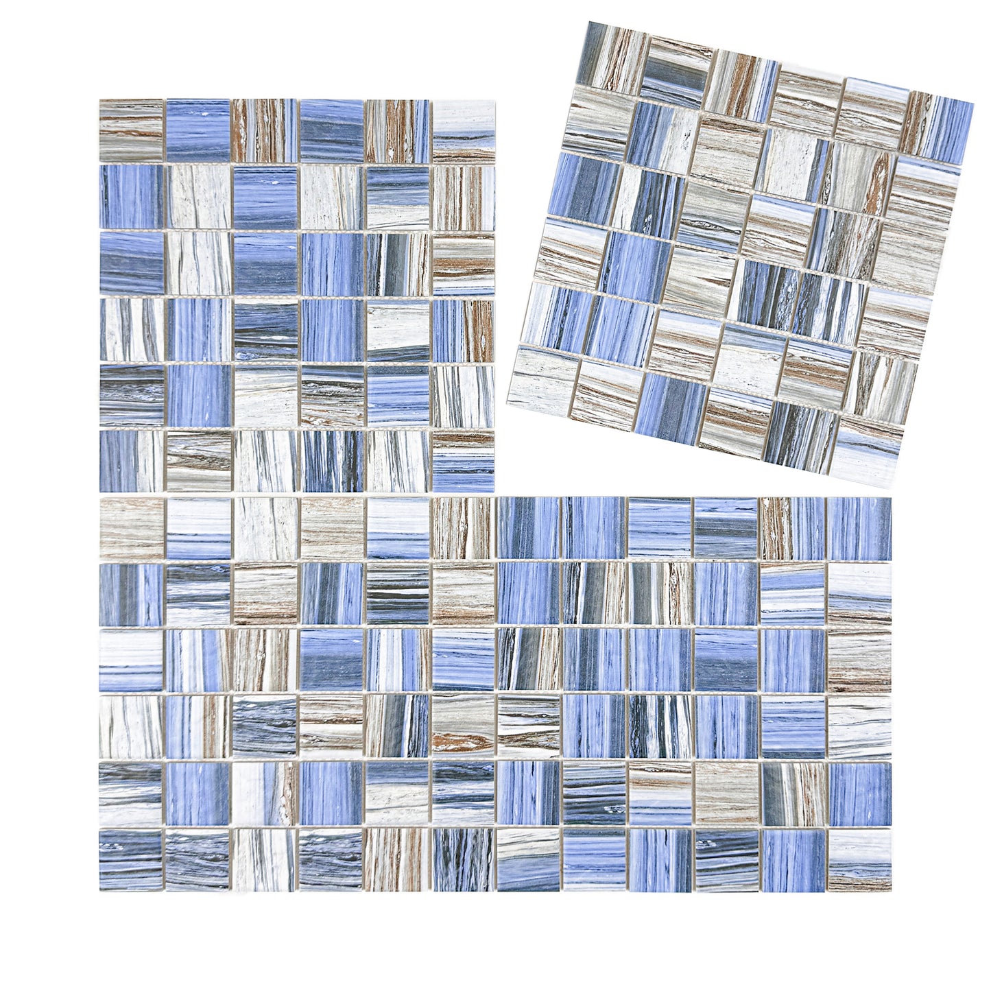 Majestic Naturale Dark Blue & Milky White & Light Grey Mixed Stone Pattern Porcelain Mosaic