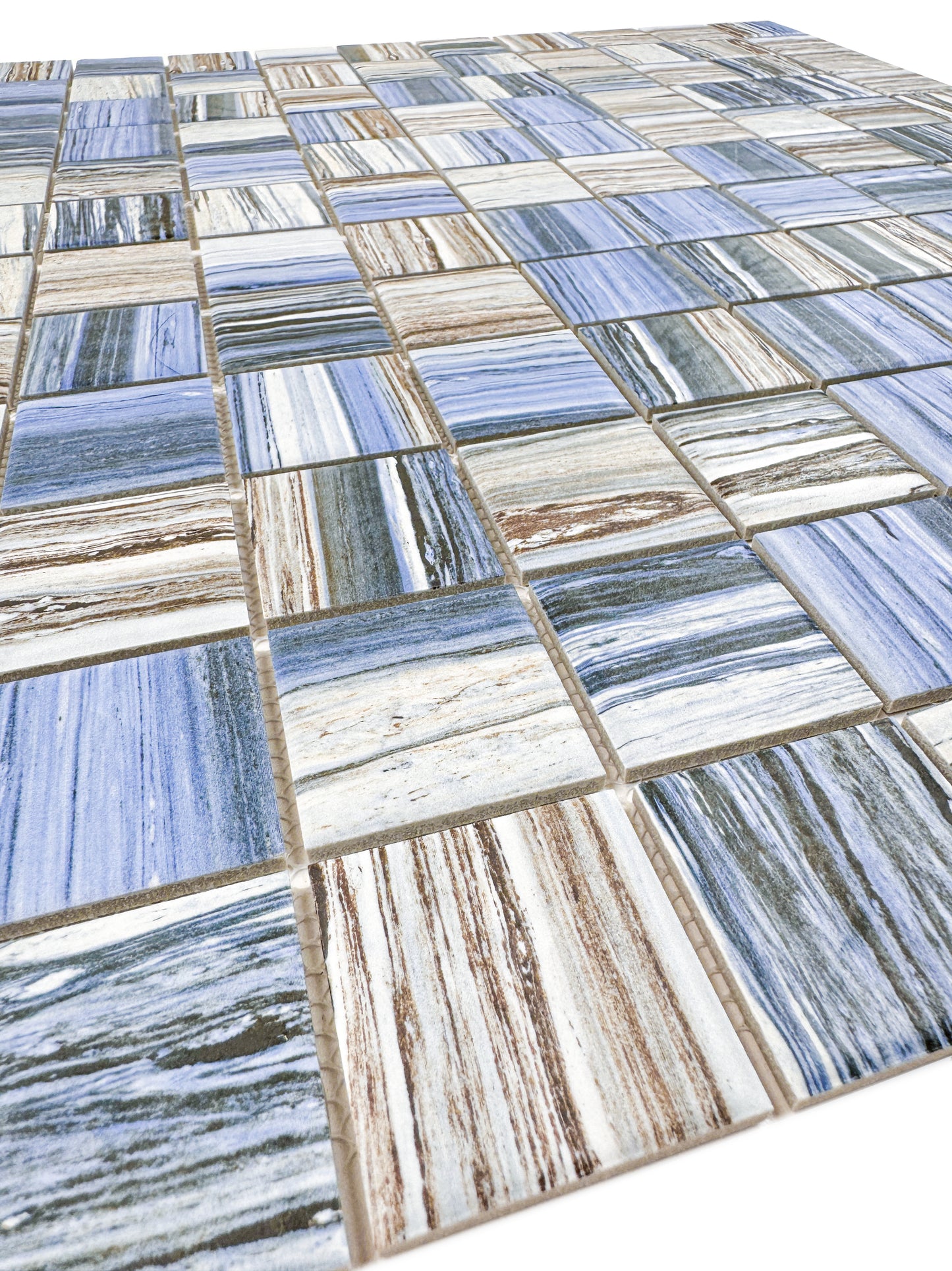 Majestic Naturale Dark Blue & Milky White & Light Grey Mixed Stone Pattern Porcelain Mosaic
