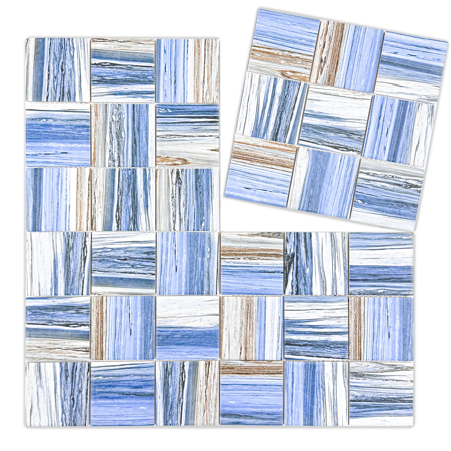 Majestic Naturale Dark Blue & Milky White & Light Grey Mixed Stone Pattern Porcelain Mosaic