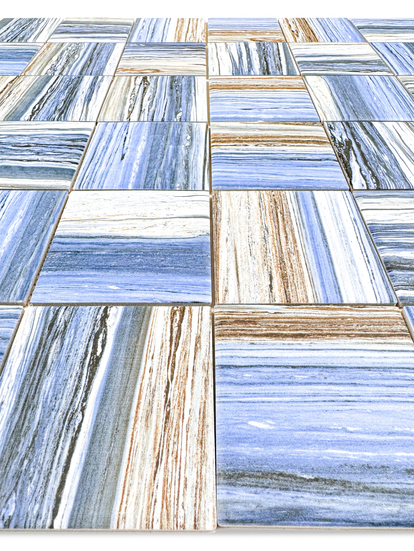 Majestic Naturale Dark Blue & Milky White & Light Grey Mixed Stone Pattern Porcelain Mosaic