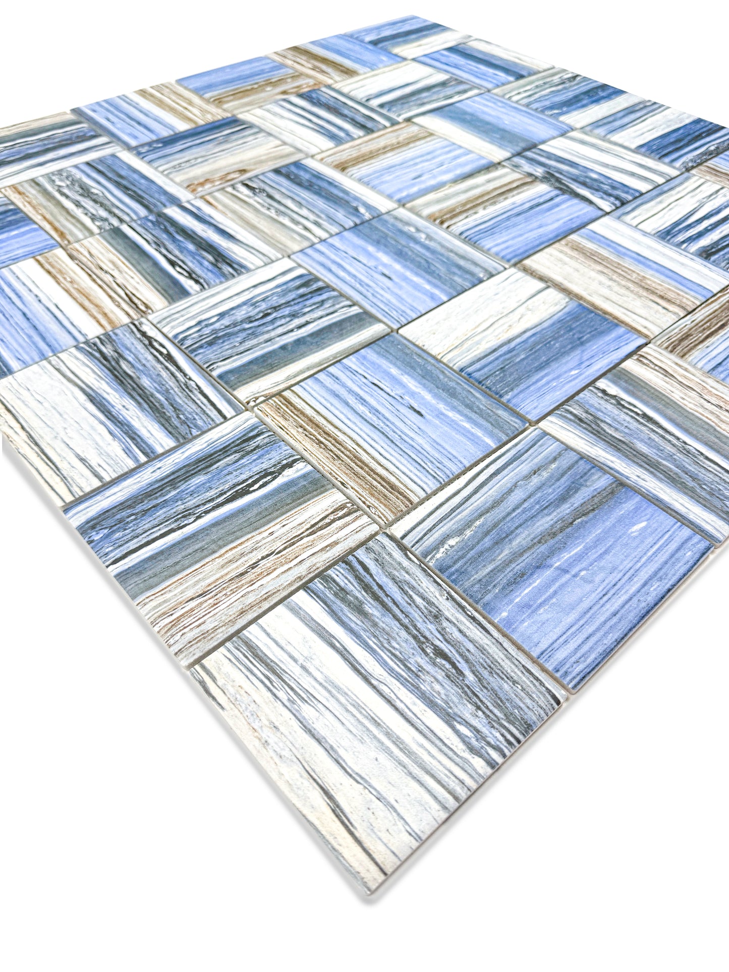 Majestic Naturale Dark Blue & Milky White & Light Grey Mixed Stone Pattern Porcelain Mosaic