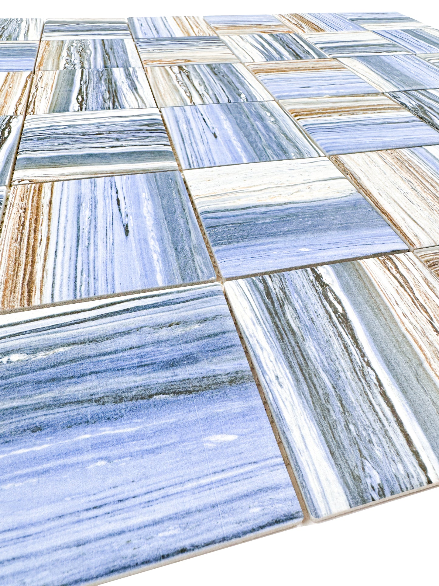 Majestic Naturale Dark Blue & Milky White & Light Grey Mixed Stone Pattern Porcelain Mosaic