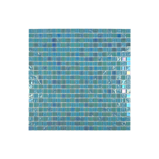 Crystal Cascade Series Sky Blue & Nile Blue Iridescent Mixed Wave Pattern Crystal Glass Mosaic