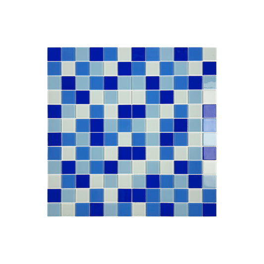 Azure Enchantment Series White & Sky Blue & French Blue &Navy Blue Mixed Crystal Glass Mosaic